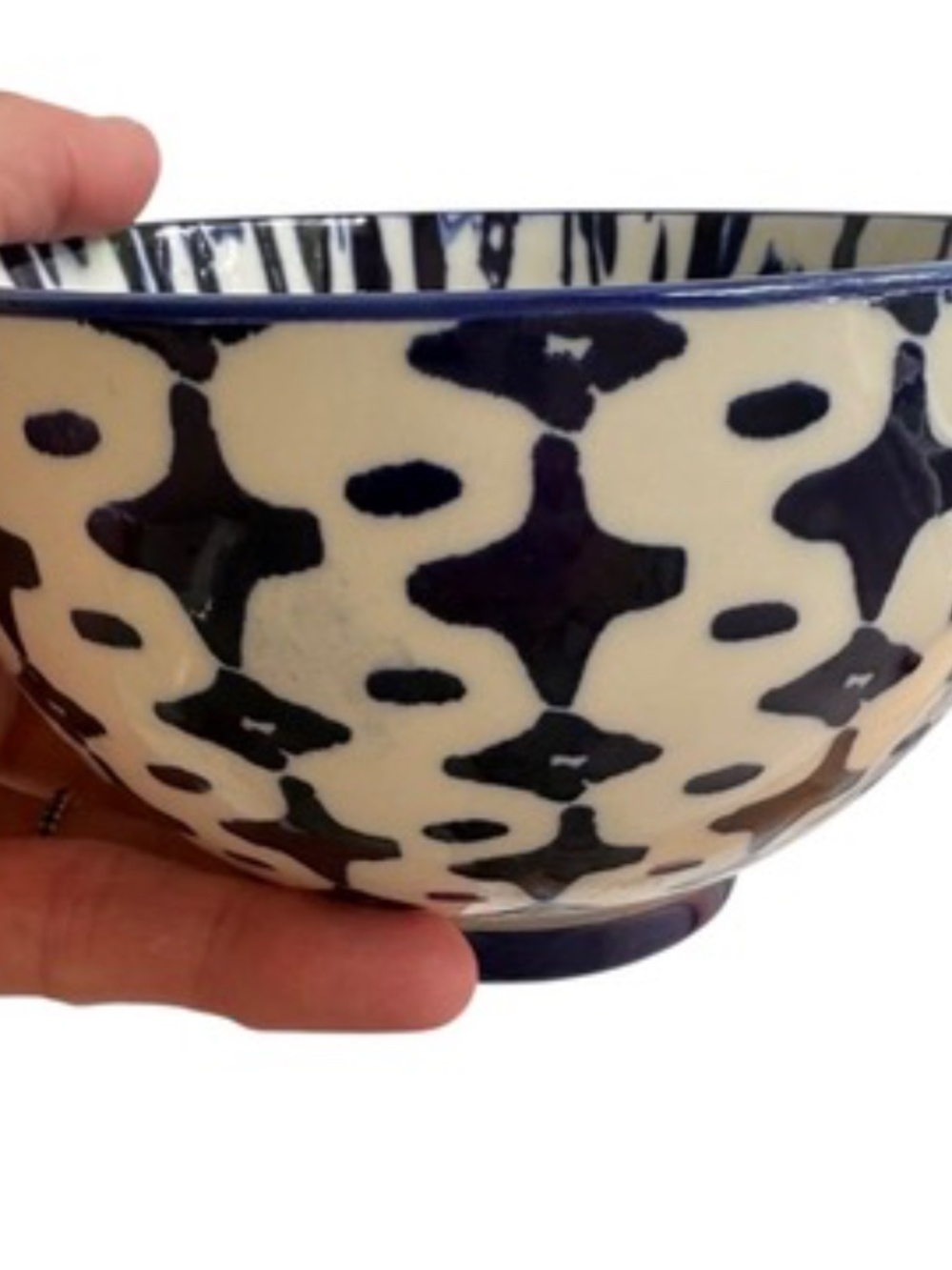 bowl WEST ELM 4" wide blue white ceramic indigo tie-dye serving piece trinkets